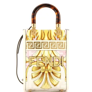 x Versace Fendace Convertible Sunshine Shopper Tote Printed Laminated Leather Mini