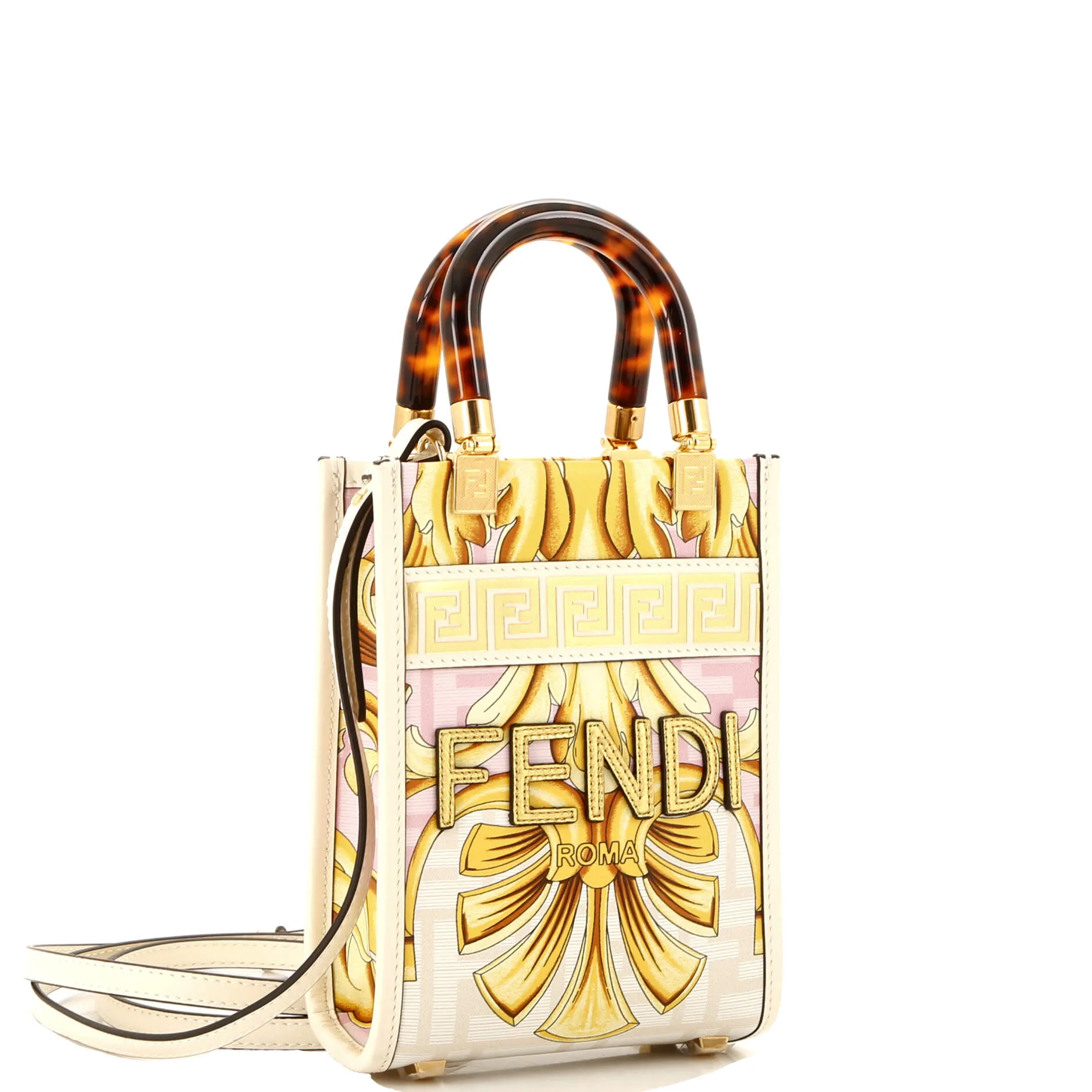 x Versace Fendace Convertible Sunshine Shopper Tote Printed Laminated Leather Mini