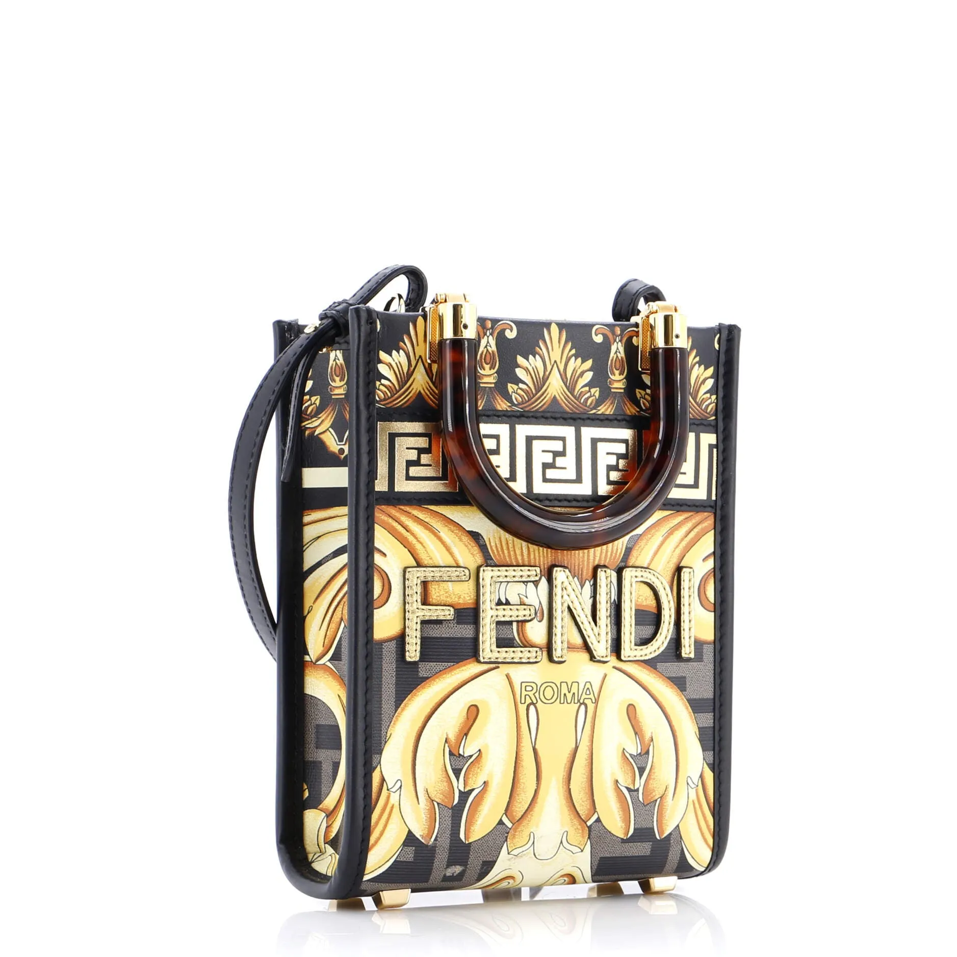 x Versace Fendace Convertible Sunshine Shopper Tote Printed Laminated Leather Mini