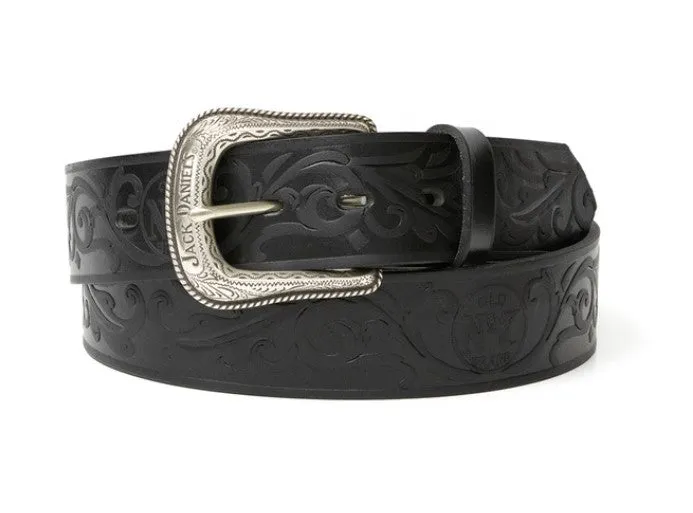 XM-131JD Black Leather Belt, Silver Plated Jack Daniel's Buckle